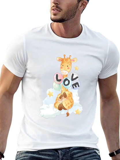 Camiseta Negra con Diseño de Jirafa y Globos LOVE