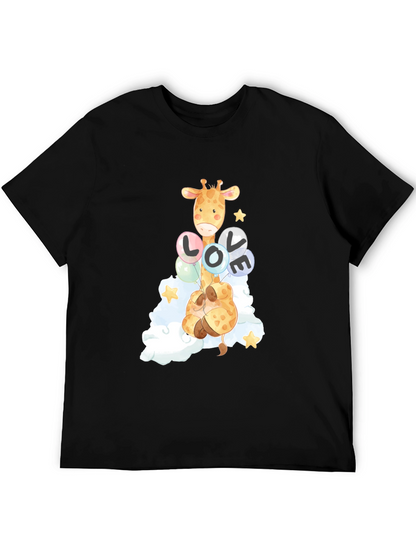 Camiseta Negra con Diseño de Jirafa y Globos LOVE