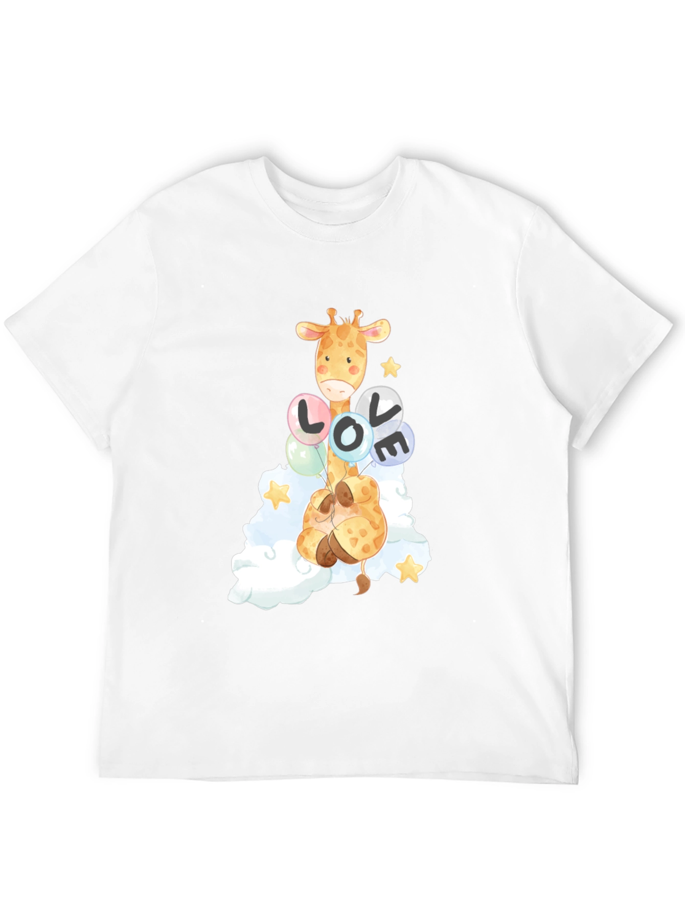 Camiseta Negra con Diseño de Jirafa y Globos LOVE