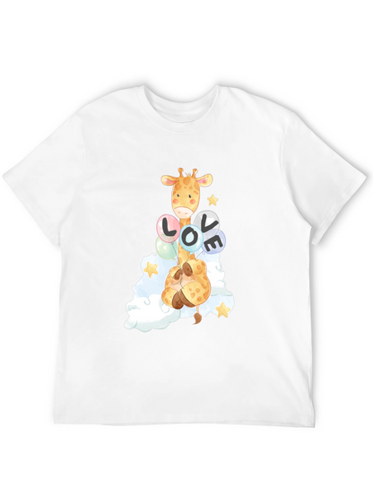 Camiseta Negra con Diseño de Jirafa y Globos LOVE