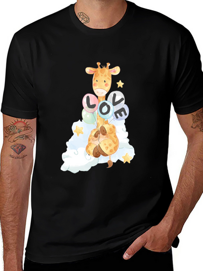 Camiseta Negra con Diseño de Jirafa y Globos LOVE