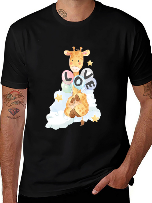 Camiseta Negra con Diseño de Jirafa y Globos LOVE