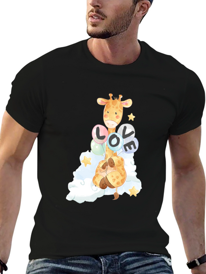 Camiseta Negra con Diseño de Jirafa y Globos LOVE