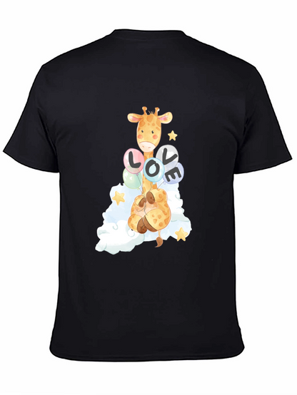 Camiseta Negra con Diseño de Jirafa y Globos LOVE