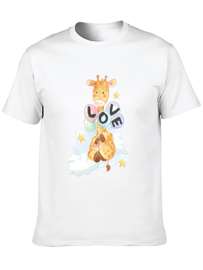 Camiseta Negra con Diseño de Jirafa y Globos LOVE