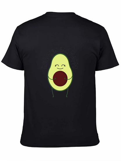Camiseta Negra Vegana Feliz con Aguacate
