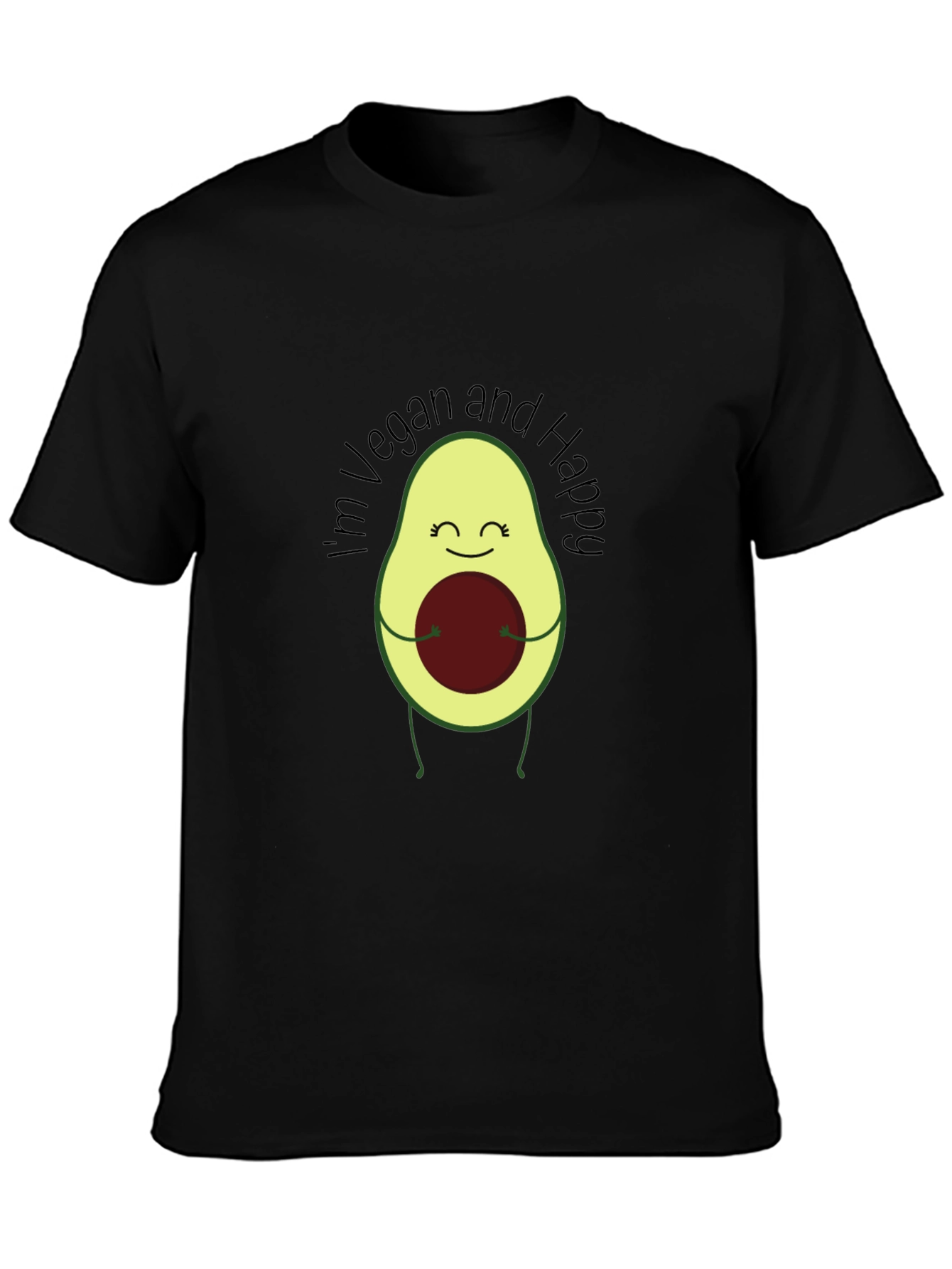 Camiseta Negra Vegana Feliz con Aguacate