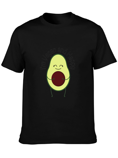 Camiseta Negra Vegana Feliz con Aguacate