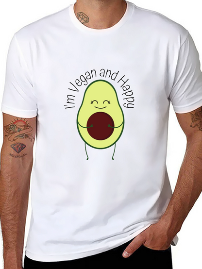 Camiseta Negra Vegana Feliz con Aguacate