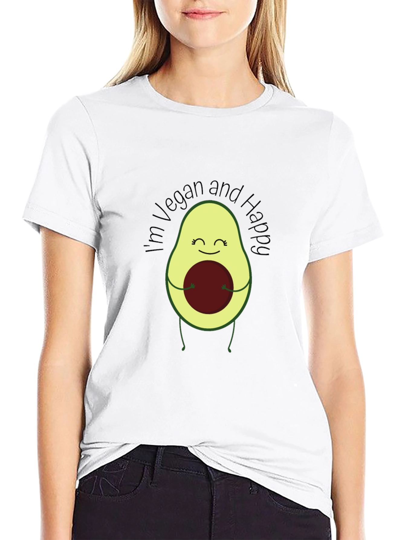 Camiseta Negra Vegana Feliz con Aguacate