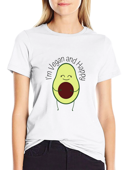 Camiseta Negra Vegana Feliz con Aguacate