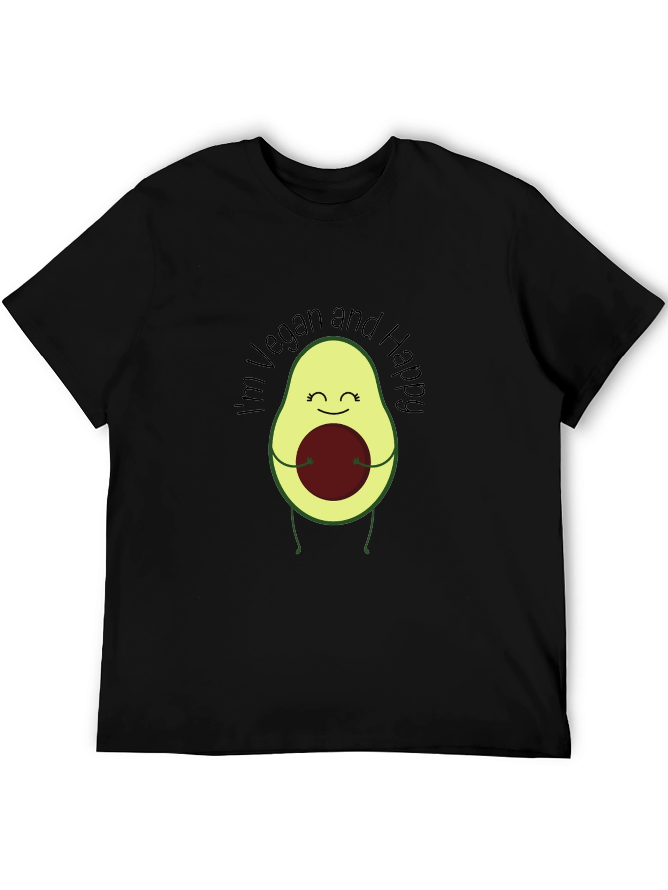 Camiseta Negra Vegana Feliz con Aguacate