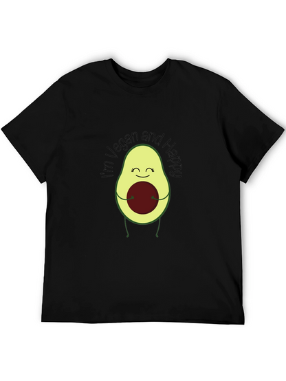 Camiseta Negra Vegana Feliz con Aguacate