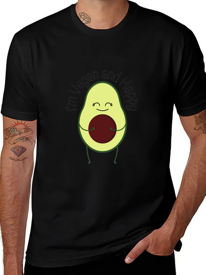 Camiseta Negra Vegana Feliz con Aguacate