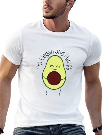 Camiseta Negra Vegana Feliz con Aguacate