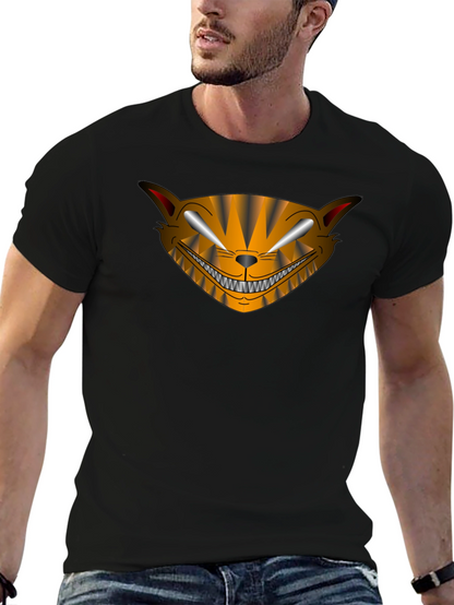 Camiseta Negra Hombre Diseño Gato Sonriente