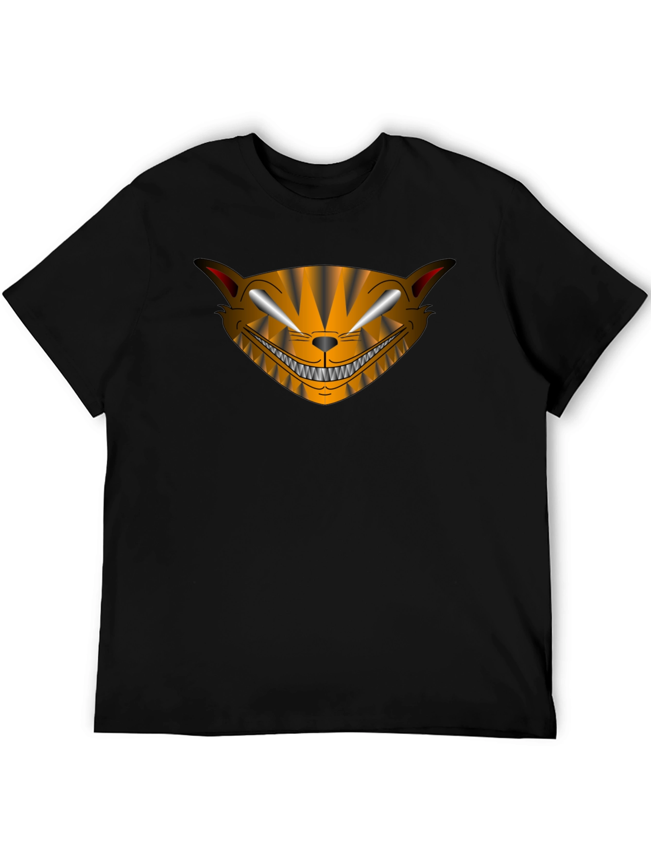 Camiseta Negra Hombre Diseño Gato Sonriente