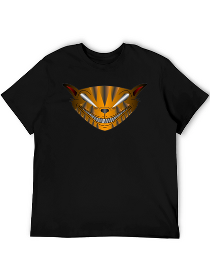 Camiseta Negra Hombre Diseño Gato Sonriente