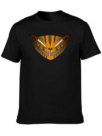 Camiseta Negra Hombre Diseño Gato Sonriente