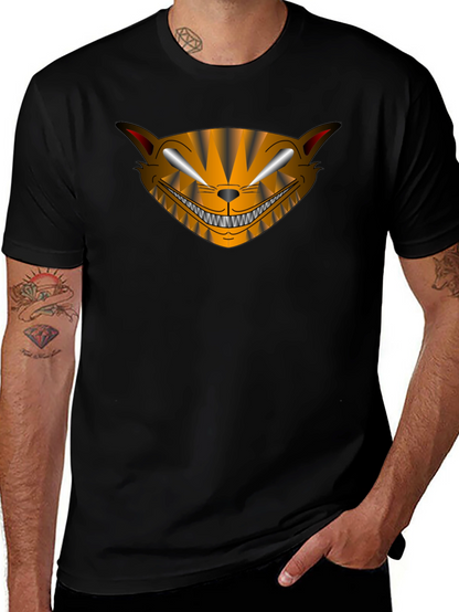 Camiseta Negra Hombre Diseño Gato Sonriente