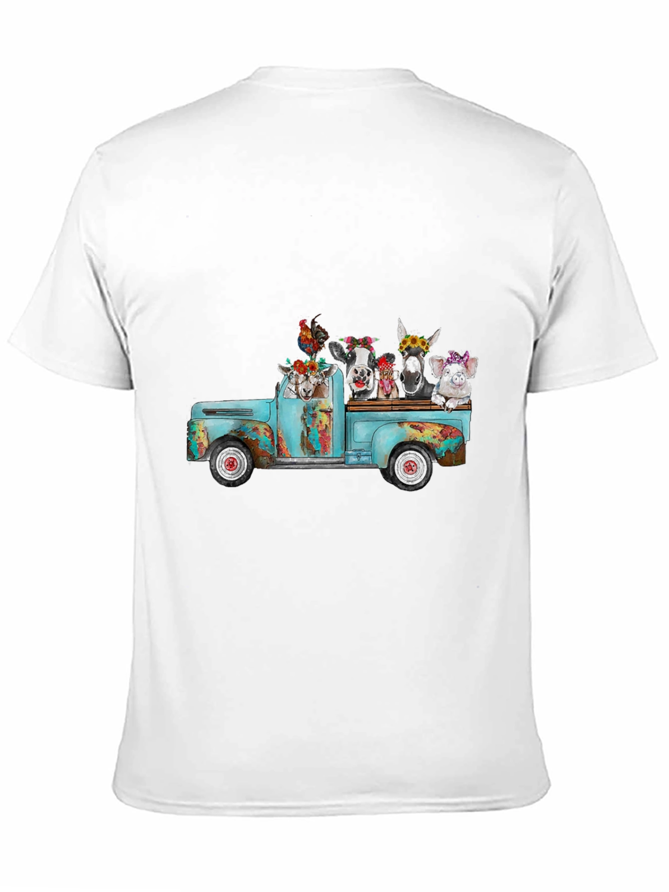 Camiseta Negra con Diseño de Camioneta y Animales