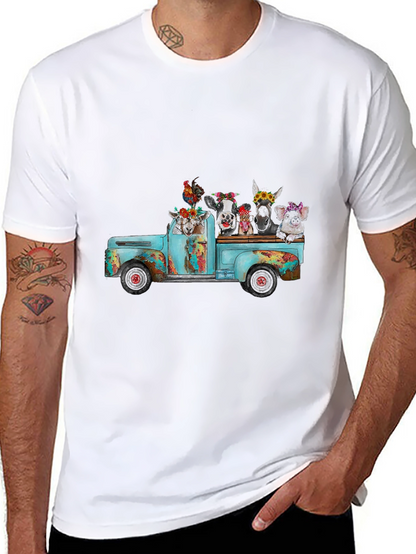 Camiseta Negra con Diseño de Camioneta y Animales
