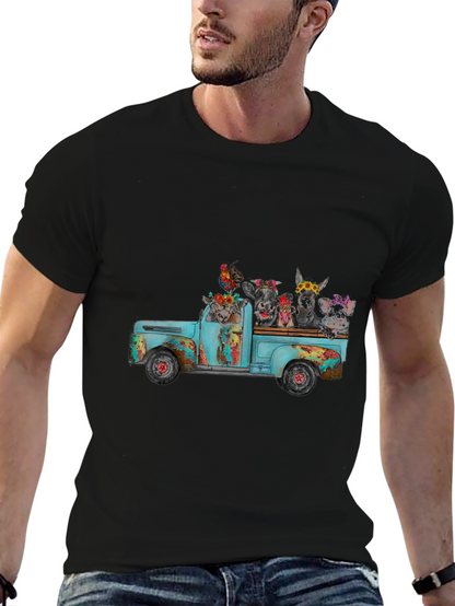 Camiseta Negra con Diseño de Camioneta y Animales