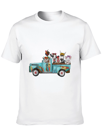 Camiseta Negra con Diseño de Camioneta y Animales