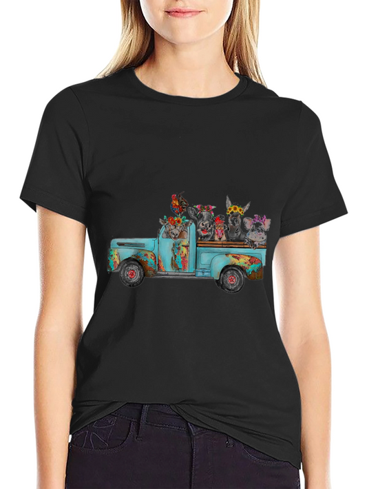 Camiseta Negra con Diseño de Camioneta y Animales