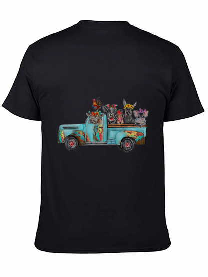 Camiseta Negra con Diseño de Camioneta y Animales