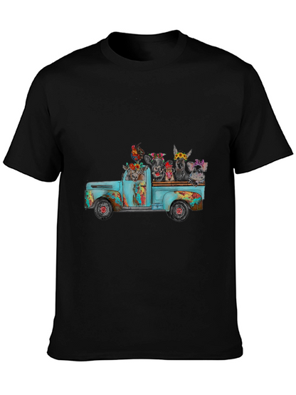 Camiseta Negra con Diseño de Camioneta y Animales