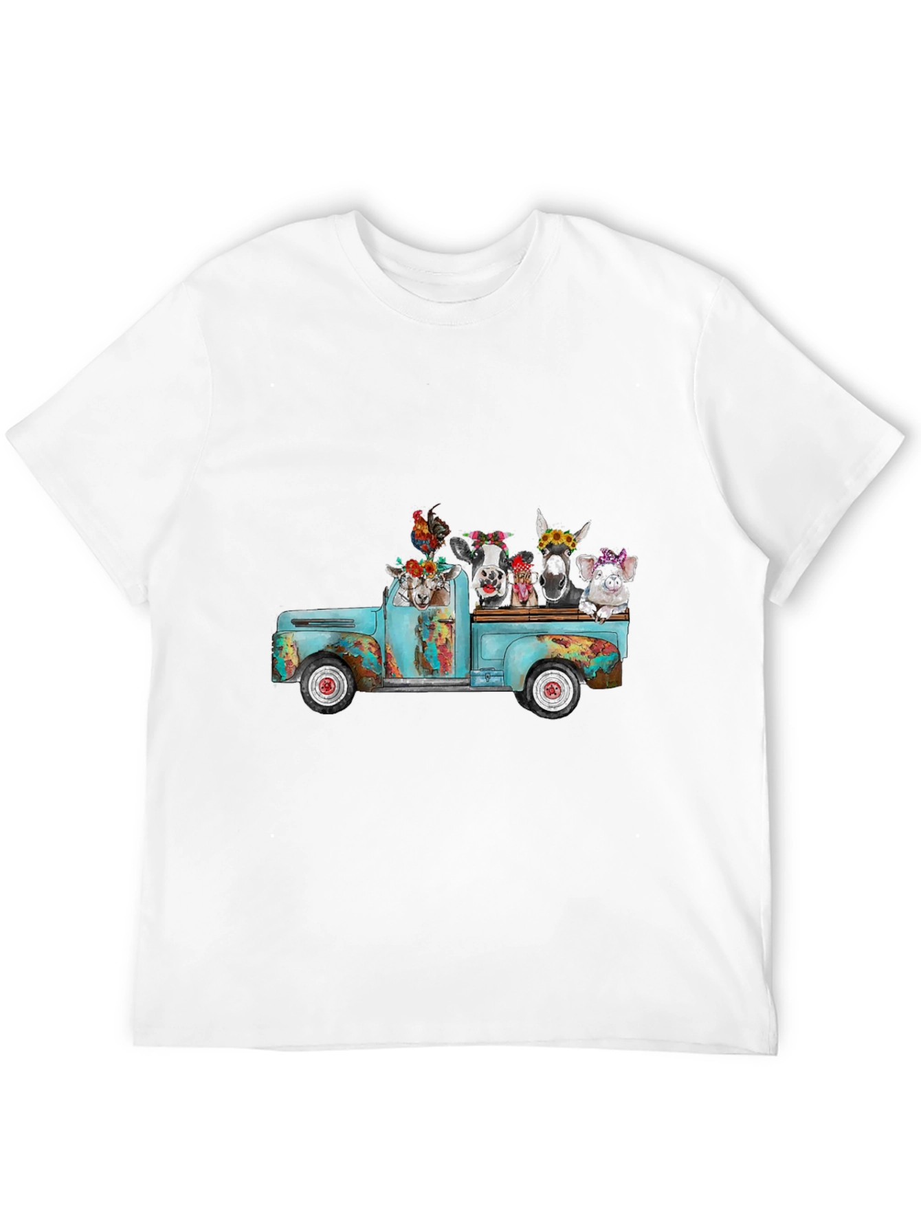Camiseta Negra con Diseño de Camioneta y Animales
