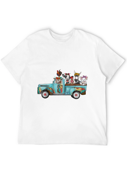 Camiseta Negra con Diseño de Camioneta y Animales