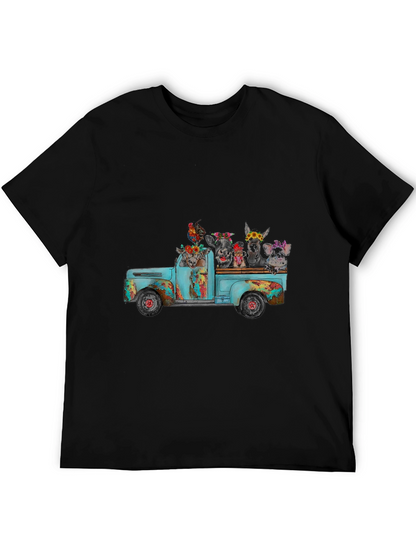 Camiseta Negra con Diseño de Camioneta y Animales