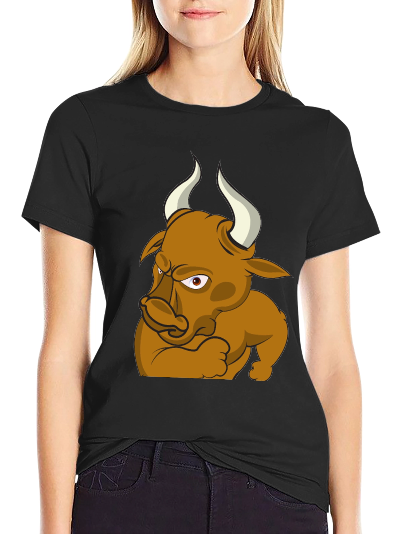 Camiseta Negra con Diseño de Toro enojado
