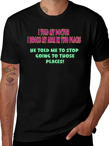 Camiseta Negra Humor Médico - ¡Brazo Roto!