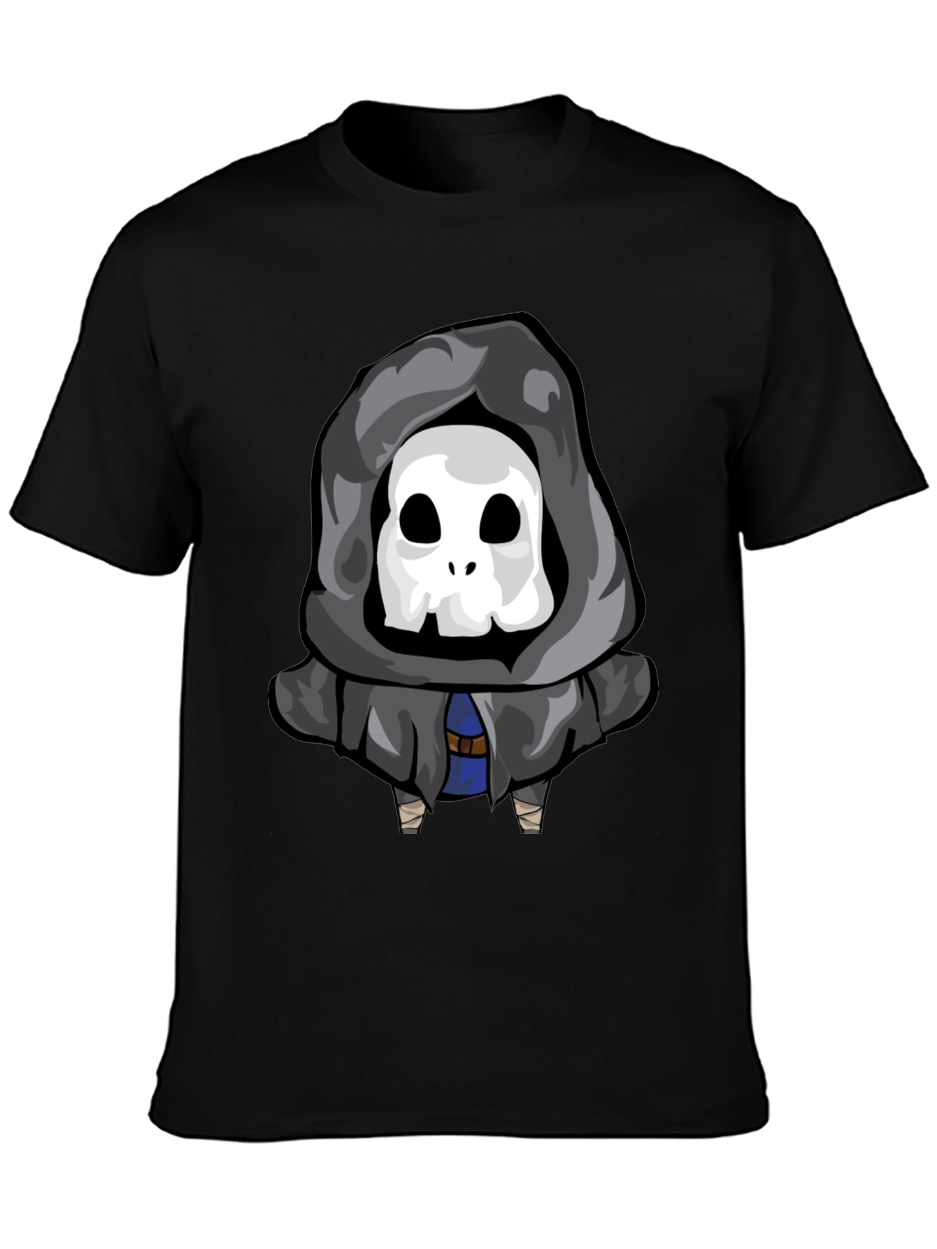 Camiseta Negra con Estampado de Calavera Encapuchada
