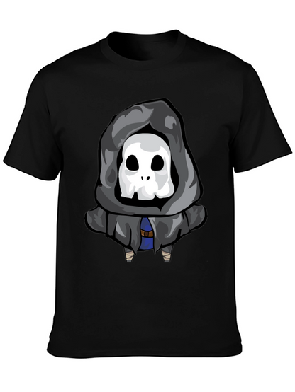 Camiseta Negra con Estampado de Calavera Encapuchada