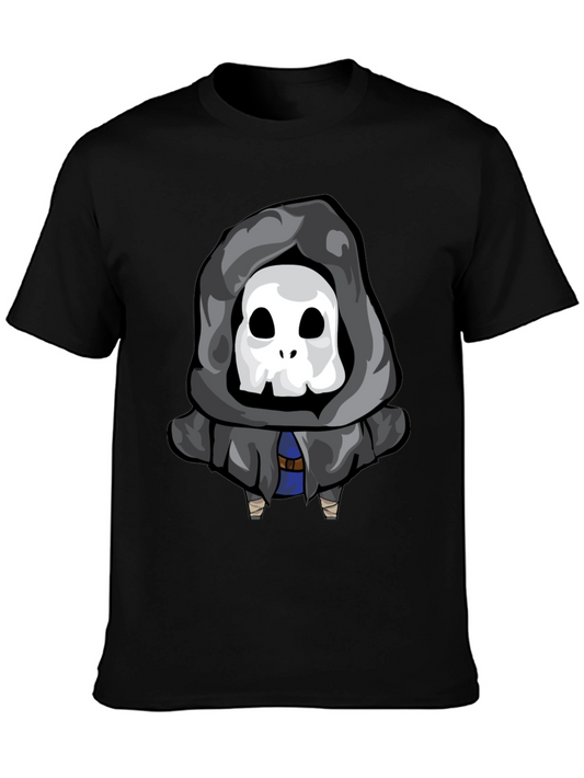 Camiseta Negra con Estampado de Calavera Encapuchada