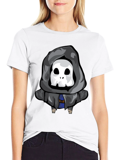 Camiseta Negra con Estampado de Calavera Encapuchada