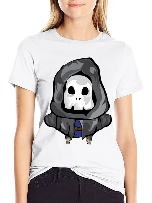 Camiseta Negra con Estampado de Calavera Encapuchada