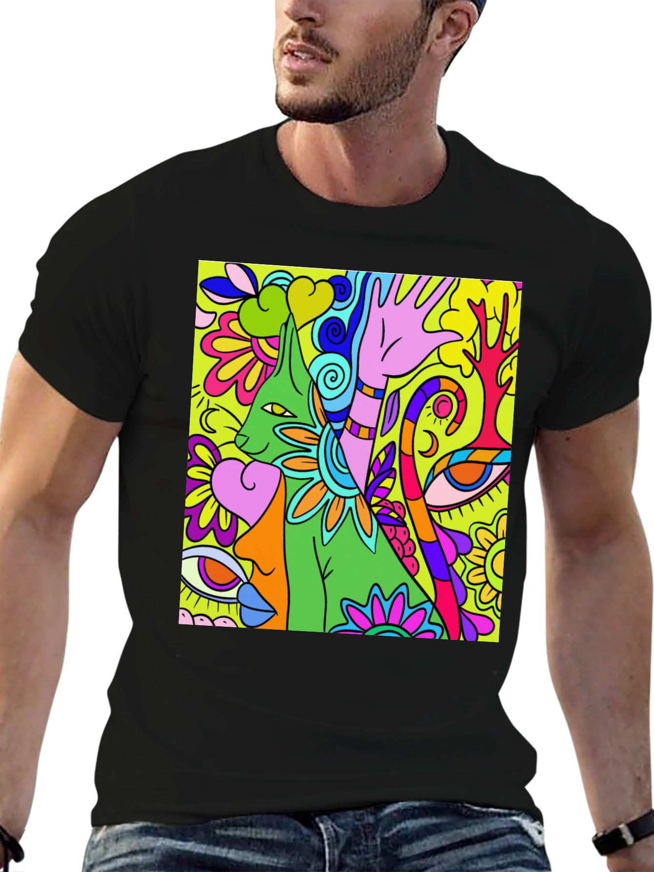 Camiseta Negra con Diseño Psicodélico