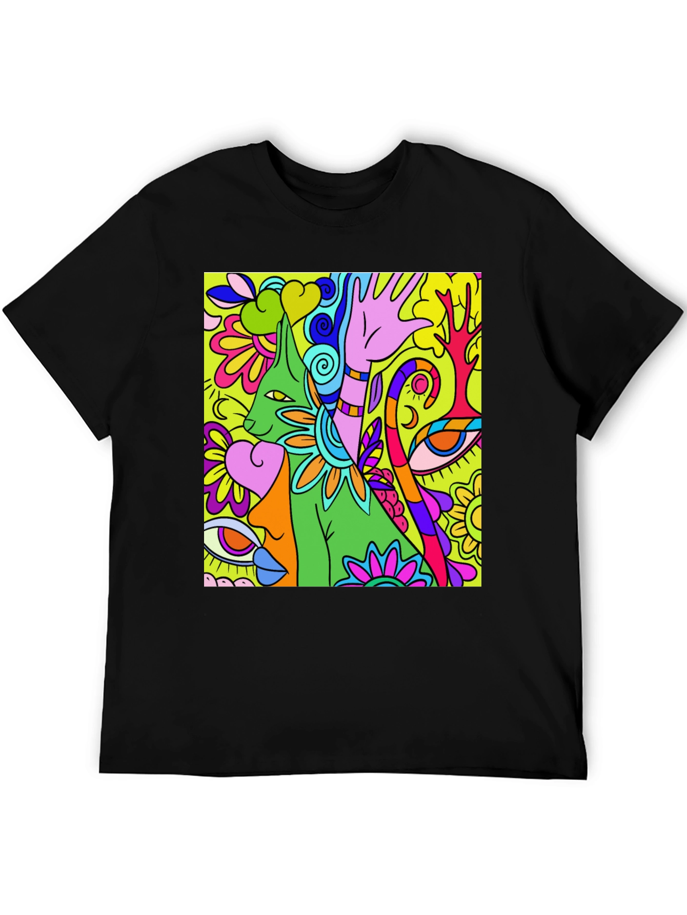 Camiseta Negra con Diseño Psicodélico