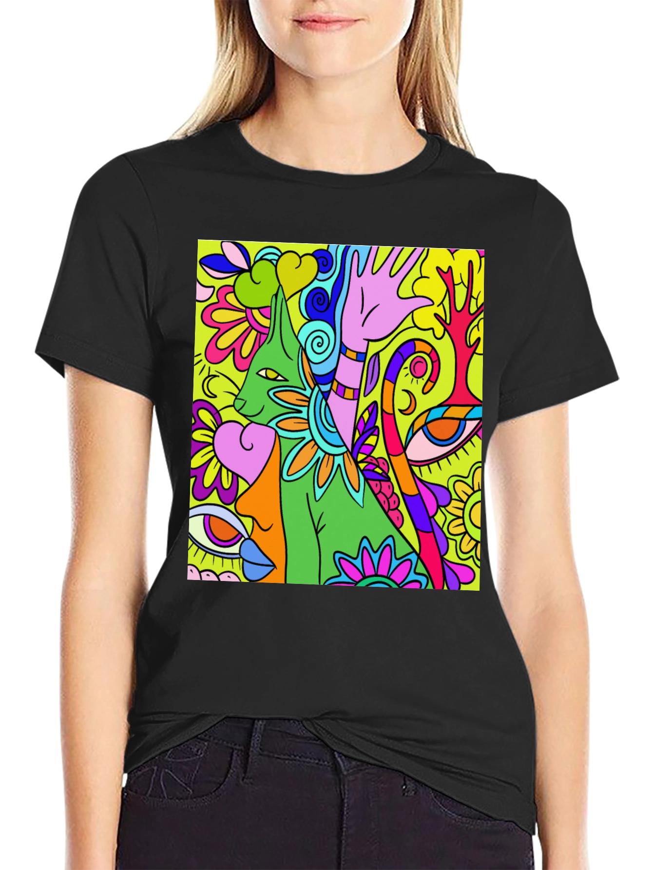 Camiseta Negra con Diseño Psicodélico