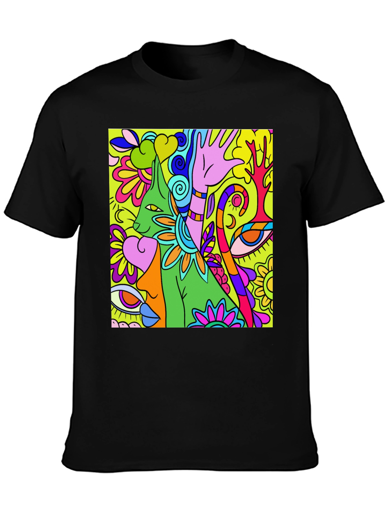 Camiseta Negra con Diseño Psicodélico