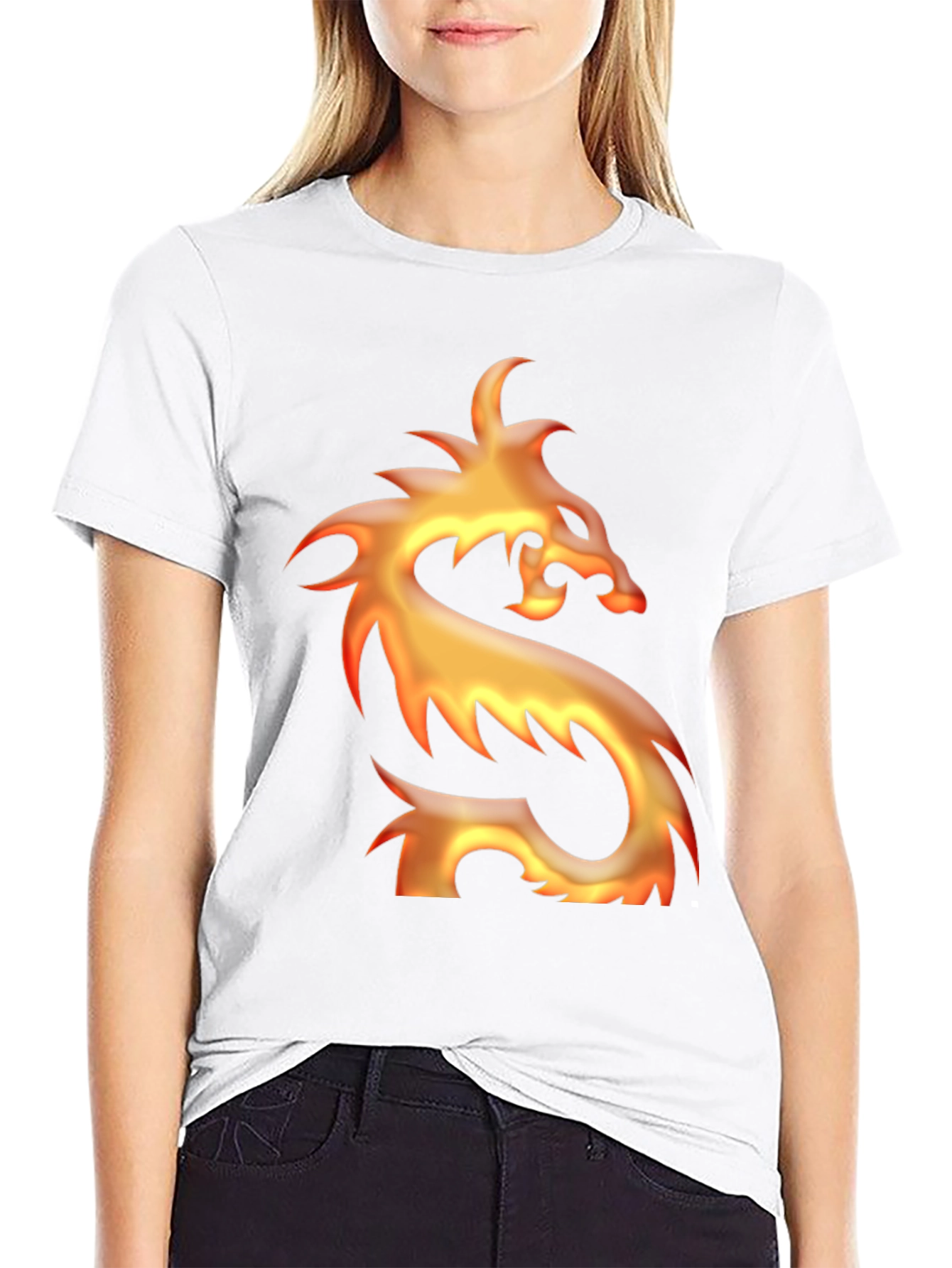 Camiseta Negra con Diseño de Dragón de Fuego