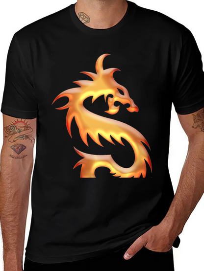 Camiseta Negra con Diseño de Dragón de Fuego