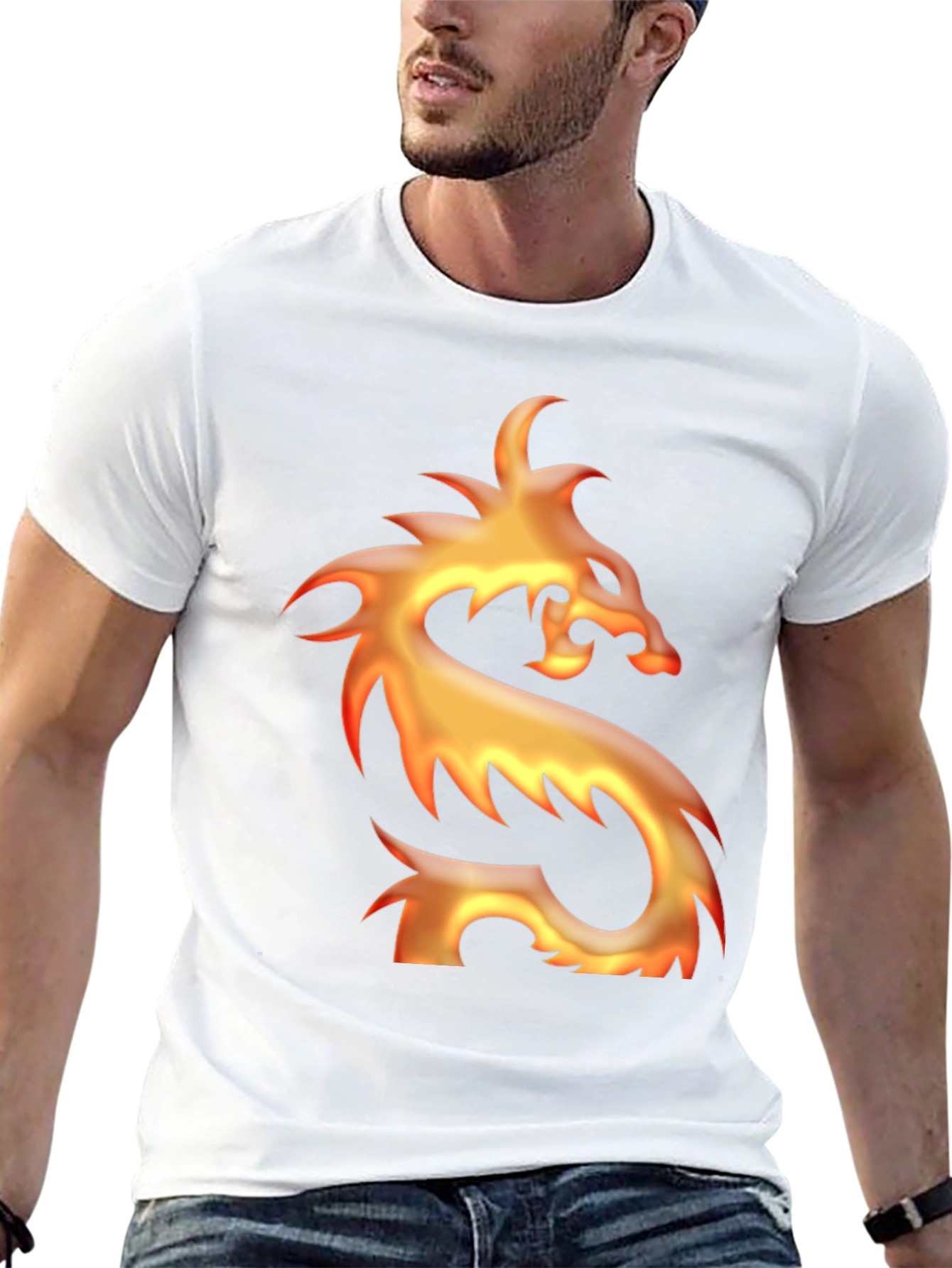 Camiseta Negra con Diseño de Dragón de Fuego