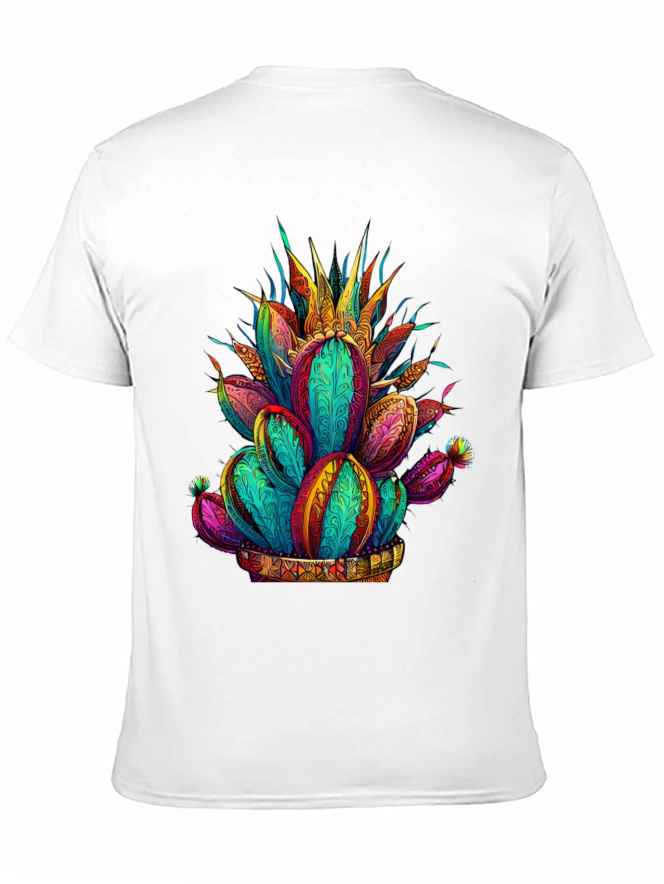 Camiseta Negra con Diseño de Cactus Vibrante