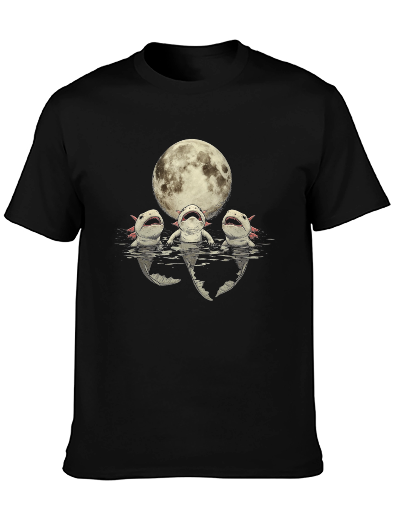 Camiseta Negra Axolotl Bajo la Luna